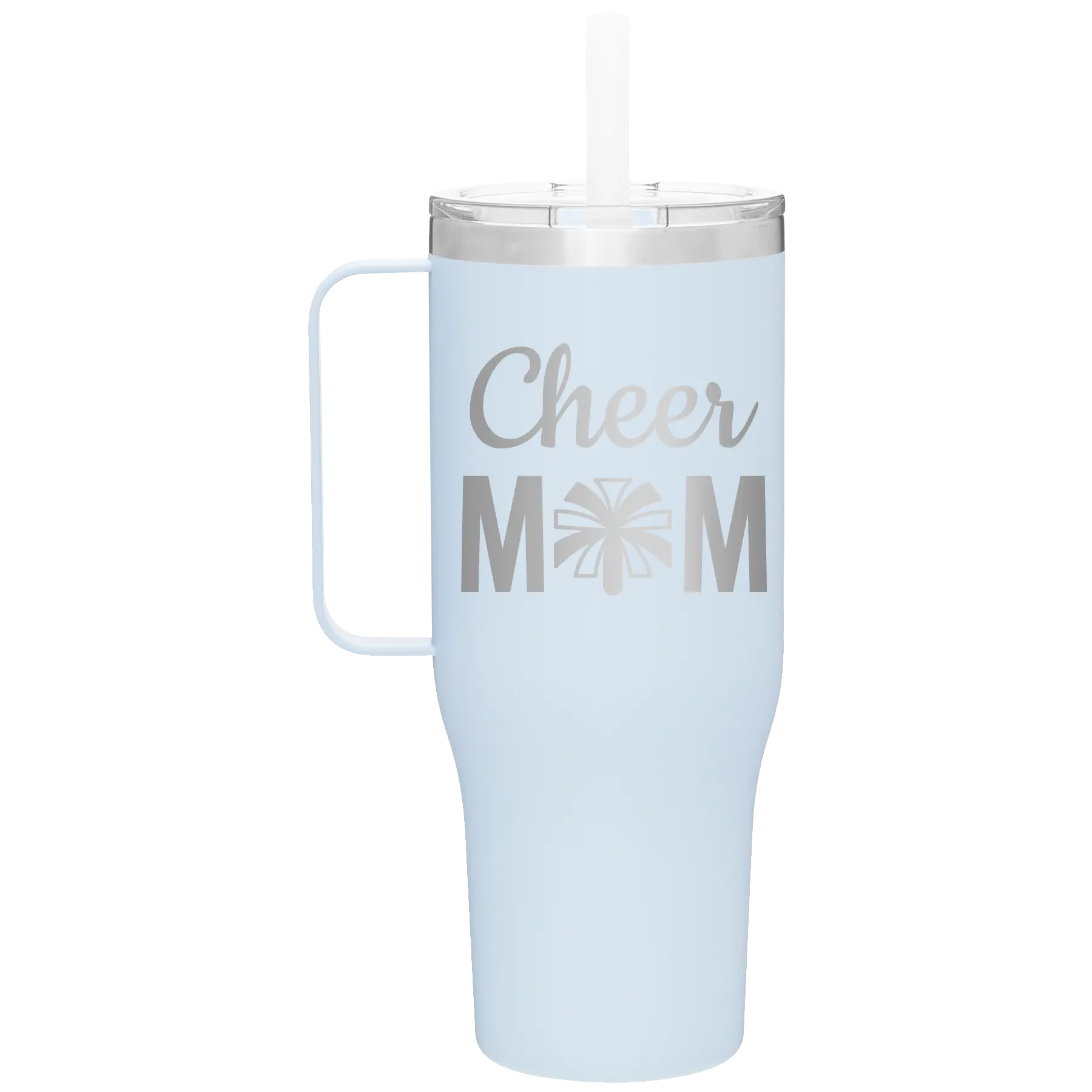 Laser etched landfall 40 oz vacuum insulated tumbler mug with 'Mom Cheer2' design