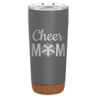 Laser etched storm gray 20 oz vacuum insulated tumbler with 'Mom Cheer2' design