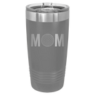 Laser etched dark gray 20 oz vacuum insulated tumbler with 'Mom Golf' design