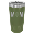 Laser etched olive green 20 oz vacuum insulated tumbler with 'Mom Golf' design
