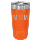 Laser etched orange 20 oz vacuum insulated tumbler with 'Mom Golf' design