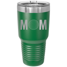 Laser etched green 30 oz vacuum insulated tumbler with 'Mom Golf' design