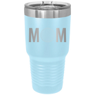 Laser etched light blue 30 oz vacuum insulated tumbler with 'Mom Golf' design