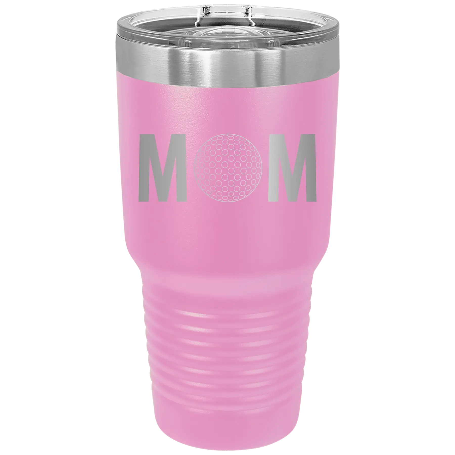 Laser etched light purple 30 oz vacuum insulated tumbler with 'Mom Golf' design
