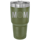 Laser etched olive green 30 oz vacuum insulated tumbler with 'Mom Golf' design
