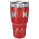 Laser etched red 30 oz vacuum insulated tumbler with 'Mom Golf' design