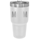Laser etched white 30 oz vacuum insulated tumbler with 'Mom Golf' design