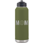 Laser etched olive green 32 oz vacuum insulated water bottle with 'Mom Golf' design