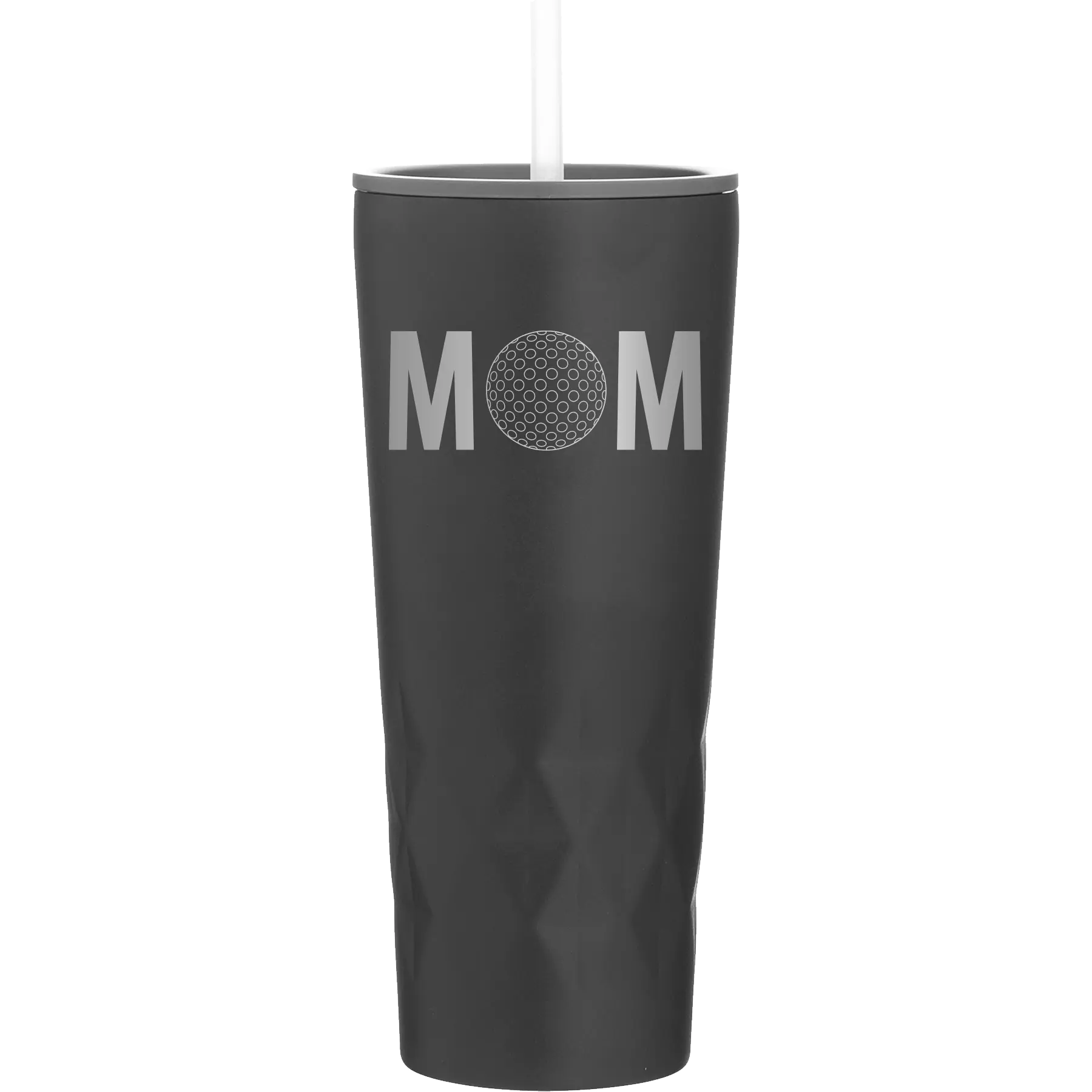 Laser etched black 20 oz vacuum insulated tumbler with 'Mom Golf' design