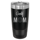 Laser etched black 20 oz vacuum insulated tumbler with 'Mom Golf2' design