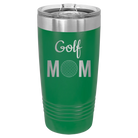 Laser etched green 20 oz vacuum insulated tumbler with 'Mom Golf2' design