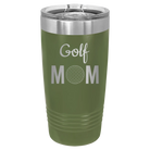 Laser etched olive green 20 oz vacuum insulated tumbler with 'Mom Golf2' design