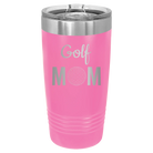 Laser etched pink 20 oz vacuum insulated tumbler with 'Mom Golf2' design