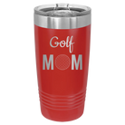 Laser etched red 20 oz vacuum insulated tumbler with 'Mom Golf2' design