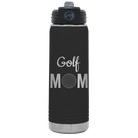 Laser etched black 20 oz vacuum insulated water bottle with 'Mom Golf2' design