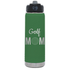 Laser etched green 20 oz vacuum insulated water bottle with 'Mom Golf2' design