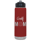 Laser etched maroon 20 oz vacuum insulated water bottle with 'Mom Golf2' design