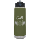 Laser etched olive green 20 oz vacuum insulated water bottle with 'Mom Golf2' design