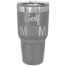 Laser etched dark gray 30 oz vacuum insulated tumbler with 'Mom Golf2' design
