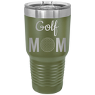 Laser etched olive green 30 oz vacuum insulated tumbler with 'Mom Golf2' design