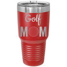 Laser etched red 30 oz vacuum insulated tumbler with 'Mom Golf2' design