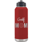 Laser etched maroon 32 oz vacuum insulated water bottle with 'Mom Golf2' design
