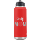 Laser etched red 32 oz vacuum insulated water bottle with 'Mom Golf2' design