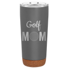 Laser etched storm gray 20 oz vacuum insulated tumbler with 'Mom Golf2' design