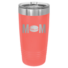 Laser etched coral 20 oz vacuum insulated tumbler with 'Mom Hockey' design