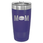 Laser etched purple 20 oz vacuum insulated tumbler with 'Mom Hockey' design