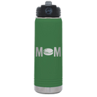 Laser etched green 20 oz vacuum insulated water bottle with 'Mom Hockey' design