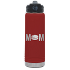 Laser etched maroon 20 oz vacuum insulated water bottle with 'Mom Hockey' design