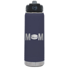 Laser etched navy 20 oz vacuum insulated water bottle with 'Mom Hockey' design