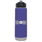 Laser etched purple 20 oz vacuum insulated water bottle with 'Mom Hockey' design