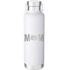 Laser etched white 24 oz vacuum insulated water bottle with 'Mom Hockey' design
