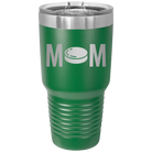 Laser etched green 30 oz vacuum insulated tumbler with 'Mom Hockey' design