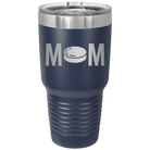 Laser etched navy 30 oz vacuum insulated tumbler with 'Mom Hockey' design