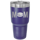 Laser etched purple 30 oz vacuum insulated tumbler with 'Mom Hockey' design
