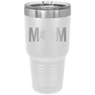 Laser etched white 30 oz vacuum insulated tumbler with 'Mom Hockey' design
