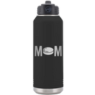 Laser etched black 32 oz vacuum insulated water bottle with 'Mom Hockey' design