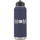 Laser etched navy 32 oz vacuum insulated water bottle with 'Mom Hockey' design