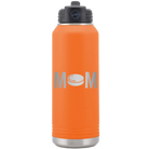 Laser etched orange 32 oz vacuum insulated water bottle with 'Mom Hockey' design