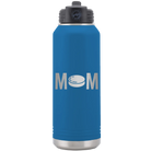 Laser etched royal blue 32 oz vacuum insulated water bottle with 'Mom Hockey' design