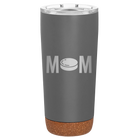 Laser etched storm gray 20 oz vacuum insulated tumbler with 'Mom Hockey' design