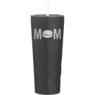 Laser etched black 20 oz vacuum insulated tumbler with 'Mom Hockey' design
