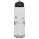Laser etched white 20 oz vacuum insulated water bottle with 'Mom Hockey2' design