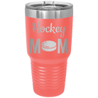Laser etched coral 30 oz vacuum insulated tumbler with 'Mom Hockey2' design