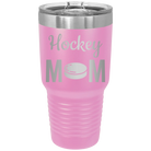 Laser etched light purple 30 oz vacuum insulated tumbler with 'Mom Hockey2' design
