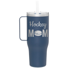 Laser etched constellation 40 oz vacuum insulated tumbler mug with 'Mom Hockey2' design