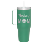 Laser etched forage 40 oz vacuum insulated tumbler mug with 'Mom Hockey2' design